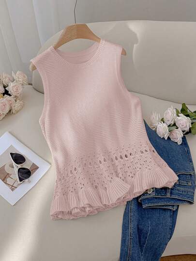 CosyJoli Plus Size Women's Fashion Casual Elegant Vacation Apricot Classy Concert Summer Beachwear Beach Business Y2k Sweater Vest,Slightly Sheer