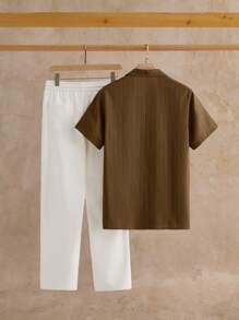 HIMLAND Summer 2025 Men's Unique Print Cuban Collar Shirt & Shorts Set - Relaxed Fit, Breathable, Must-Have Two-Piece For Beach & Vacation, Old Money, Cozy Outfits