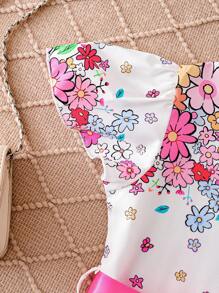 Tween Girl Plant Print Ruffle Hem Jumpsuit - Multicolor - View 5