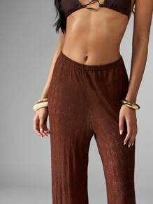 MISSGUIDED Pantalón de pierna ancha tipo palazzo estilo resort playero, cubre todo en ganchillo de encaje ligero con cintura elástica, ideal para piscina, vacaciones y festivales