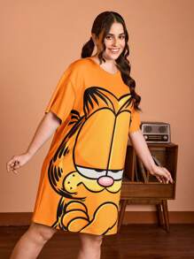 GARFIELD | SHEIN Plus Size Casual Fashionable & Versatile Graphic Stretchy Knit Loose Comfy Women Summer Nightgown, Moo Moo Night Dress