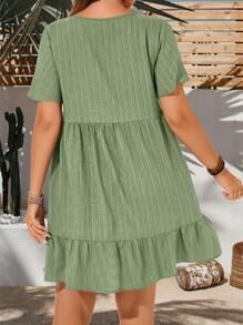 Vestido de manga corta de unicolor casual de talla grande para vacaciones, atuendo de verano para mujeres, vestido de Pascua para mujeres, bohemio, atuendos de rave, conjunto de Pascua para curvas, atuendo para conciertos country - verde menta - Ver 2