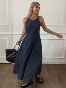 Livesso Women's Sleeveless Denim Dress, Fashionable Suitable For Summer