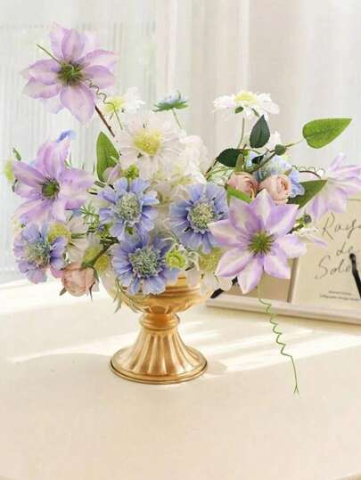 Retro High Foot Flowerpot, European Wedding ation Flower Vase, Photography Prop, Dry Arrangement, End view 6