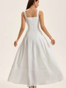 Aveloria Rosie New French Style Beach Vacation Date Simple Elegant Elegant Women Deep V-Neck Waist-Cinched Vertical Split Design Flared Hem Sleeveless Dress   Old Money Style For Summer