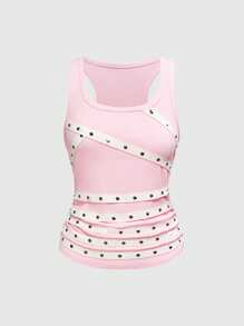 ROMWE Grunge Punk 朋克铆钉音乐节性感无袖铆钉吊带夏季学院风大码黑色吊带背心和背心 - 粉色 - 查看 1