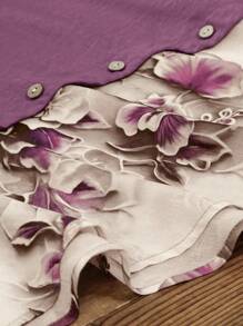 Lacomfia 女士休闲拼布短袖宽松衬衫