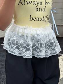 DAZY 少女时尚蕾丝边裙 - 白色 - 查看 3