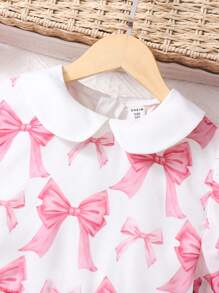 Robe à manches bouffantes style vintage pour préadolescentes, col Peter Pan, imprimé papillon en mousseline, douce - Rose bonbon - Voir 7