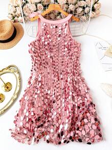 Rometta 加大码无袖露背夏季亮片装饰中长款派对连衣裙，时尚设计 - 粉色 - 查看 4