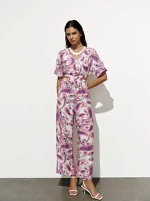 Lumivelle Open Crotch Design Printed Short Sleeve Jumpsuit For Women - Multicolor - View 3