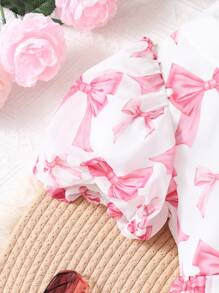 Robe à manches bouffantes style vintage pour préadolescentes, col Peter Pan, imprimé papillon en mousseline, douce - Rose bonbon - Voir 8