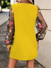 EMERY ROSE Váy suông dài tay thêu hoa cho nữ đi nghỉ mát - Màu vàng - Xem 2