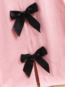 SHEIN Leap Crew Teen Girls Loose Fit Crew Neck Knitted Tops With Hollow Back Bow Decoration, Casual T-Shirts For Outing, Spring/Summer - Pink - View 3