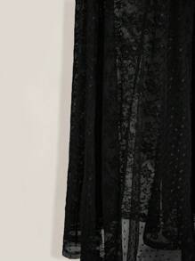 SHEIN ICON 大码高腰波点蕾丝和网眼拼布加长裤 - 黑色 - 查看 9