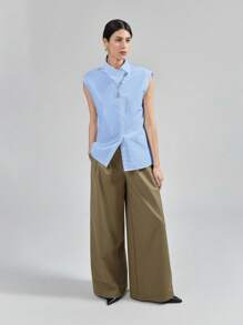 Ontre 2025 New Women's Blue Round Neck Puff Sleeve Casual Loose Dress, Suitable For Vacation, Office, Music Festival, Business Casual Wear - Baby Blue - View 5