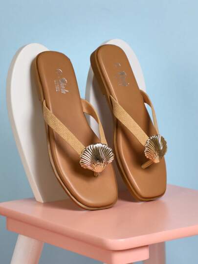 Mini mi Kinder Quadratische Zehenmuschel Dekor Raffia Flip-Flops