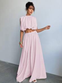 Aloruh Pleated Loose Elastic Waist Wide Leg Pants, Fashionable For Summer - Baby Pink - View 8