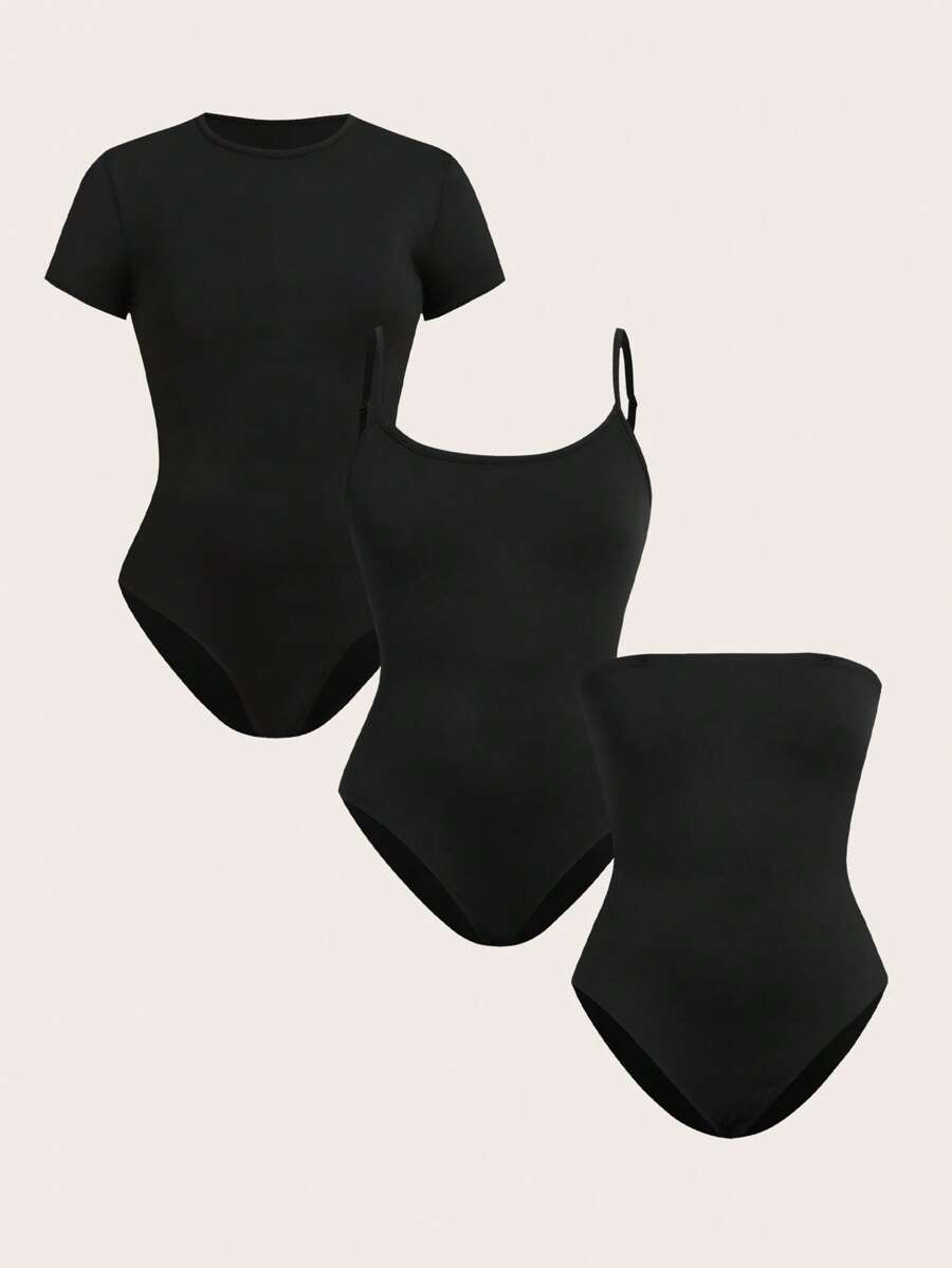 SHEIN Girlism Tween Girl 3 Pieces Set: Short Sleeve Camisole & Shorts - Black - View 1