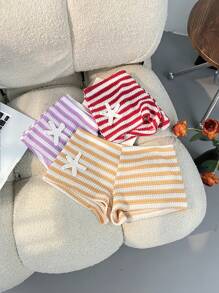 SHEIN [Multiple Items] Women Shorts: Waffle Weave Short Waisted Women Holiday Shorts, Starfish Embroidered Women Ribbed Shorts - Multicolor - View 5