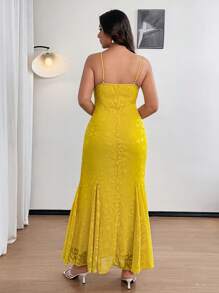 SHEIN Clasi Váy suông đuôi cá jacquard màu trơn thanh lịch cỡ lớn cho nữ, mùa hè - Màu vàng - Xem 5