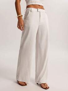 SHEIN BAE Women Plain Pocket Straight Leg Loose Casual Pants, Versatile Business Casual Woman,Cargo Pants