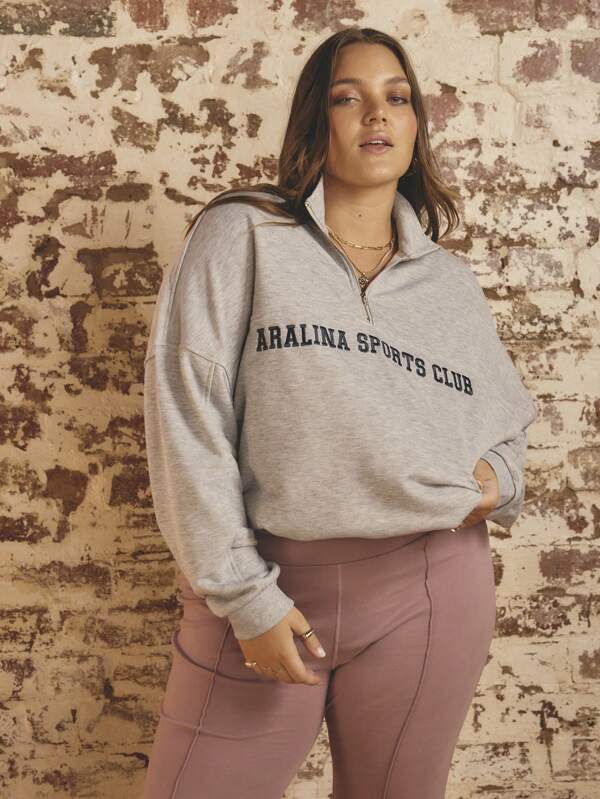 Aralina Sudadera holgada de talla grande con bordado de letra, cuello caído