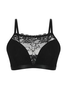 SHEIN Elacene 女士蕾丝拼接舒适性感内衣 - 黑色 - 查看 7