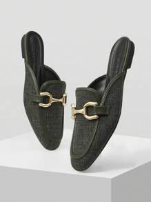 MOTF PREMIUM PU皮革露跟平底鞋 - 墨綠色 - 查看 4