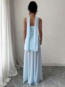 Elenzga Elegant Bandeau Waist Slit Hem Dress Light Blue Formal Dress Blue Strapless Dress Summer Formal Dress Fashionable Dresses