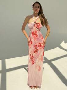 Aloruh Đêm hẹn hò lãng mạn, kỳ nghỉ xuân/hè, váy dài xếp ly in kỹ thuật số cho nữ - Nhiều màu - Xem 2