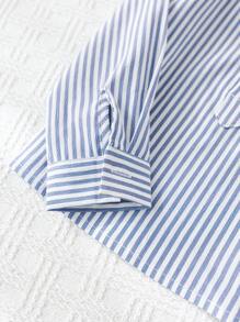 SHEIN 2 件套男婴休闲条纹长袖衬衫和短裤套装，可爱服装适合春夏季、生日派对、晚会、婚礼、婴儿洗礼、 1 岁生日庆祝活动 - 藍色 - 查看 8