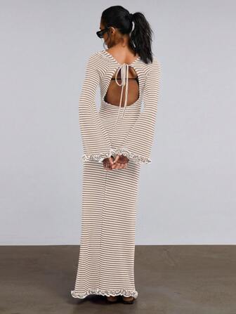 Athîral 女士条纹系带露背连衣裙