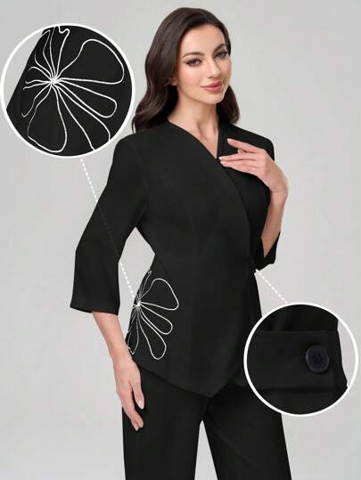 TaskEZ Floral Print 3/4 Sleeve Shirt And Pants Scrubs Set, Workout Clothes Women Scrub Sets For Women Scrubs Scrub Set Nurse Scrub Sets Women