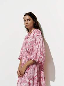 SHEIN Luminelle 佩斯利印花海滩休闲连衣裙 - 玫紅色 - 查看 6