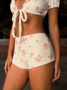 WESTFADE Western Floral Printed Low Rise Cute Bow Front Summer Cowgirl Bikini Shorts - Multicolor - View 5