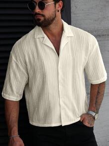 Manfinity Homme 男士休闲纯色短袖单排扣衬衫，夏季帅气男士衬衫男士夏季夏季衬衫男士衬衫休闲