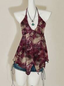 Attitoon Red Tie-Dye Paisley & Cashew Pattern Women Camisole,Rave Top