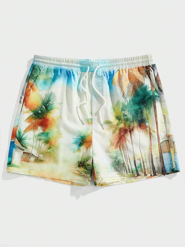 EASEVO Pantalones cortos informales tejidos con estampado de bosque para hombres de talla grande