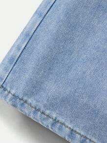 SHEIN Tween Boy Summer Casual Washed Denim Shorts - Light Wash - View 5