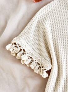 Tween Girl Casual Vacation Home Fashion Versatile Comfortable Knit Textured Loose 2pc Set, Spring/Summer - Apricot - View 4