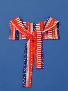 SHEIN Mädchen Kleinkind gestreiftes Kurzarm-Kleid mit Schulterpolstern, europäisch-amerikanischer Stil, geeignet für den Unabhängigkeitstag