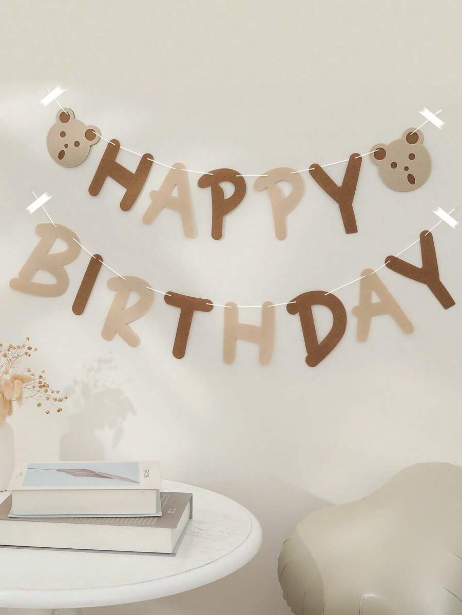 SHEIN 1 bộ cờ kéo sinh nhật cao cấp - Đồ trang trí tiệc sống động với biểu ngữ tái sử dụng, phông nền chống thấm nước cho trang trí tường văn phòng tại nhà - Màu nâu  Mocha - Xem 1