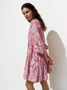 SHEIN Luminelle 佩斯利印花海滩休闲连衣裙 - 玫紅色 - 查看 3
