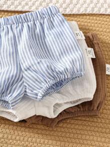 Conjunto de 3 piezas para recién nacido niño/niña: shorts de verano casuales versátiles a rayas y de unicolor con cintura elástica, leggings y ropa interior - Multicolor - Ver 4