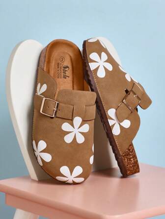 Mini mi Zuecos de corcho con estampado floral en tono topo para niños| Cómodos deslizadores de patio de recreo a piscina para el líder de la moda mini