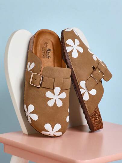 Mini mi Zuecos de corcho con estampado floral en tono topo para niños| Cómodos deslizadores de patio de recreo a piscina para el líder de la moda mini