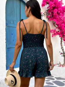 SHEIN Clasi Plus Size Women's Bowknot Decor Hem Ruffle Hem Loose Jumpsuit, Vacation Style, Slimming Elegant