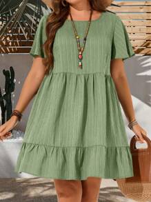Vestido de manga corta de unicolor casual de talla grande para vacaciones, atuendo de verano para mujeres, vestido de Pascua para mujeres, bohemio, atuendos de rave, conjunto de Pascua para curvas, atuendo para conciertos country - verde menta - Ver 6