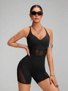 Innovista Sculpted Fit Workout Jumpsuit, One-Piece High Stretching For Gym Suit, Sport Bodycon Jumpsuit, Short Sleeve, Full-Body Romper, Overall, All-In-One Activewear,  Dry Fit & Squat Free For Cardio To Weights Urban Athleisure, Fashion ICON, Slay & Sleek, Glow-Feel For Music Festival & Party, Street Sexy Fit, Everyday Essential Easy Wear, Activewear, Fall Motivation, WAG,Natural Tones,Health And Wellness,Coastal - Black - View 7